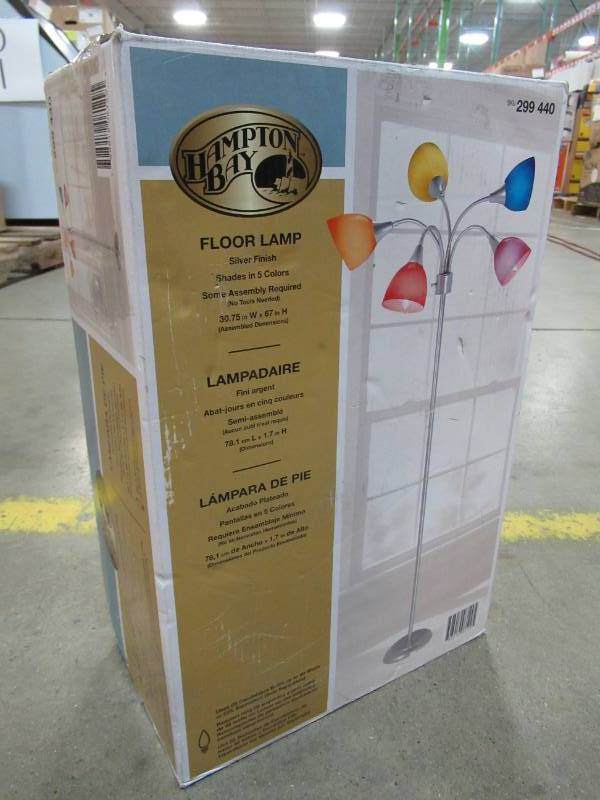 lot 38 image: HAMPTON BAY 67 in. 5-Arm SilverPainted Floor Lamp