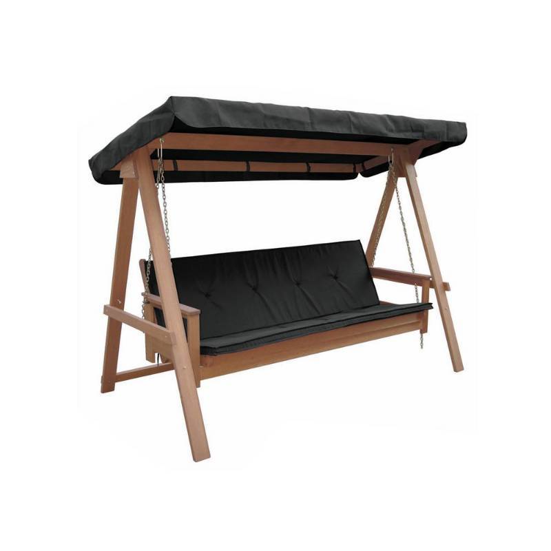 lot 3 image: Lautan Avoca 3-Person Wood Porch Swing with Black Cushion - Like New In Box.