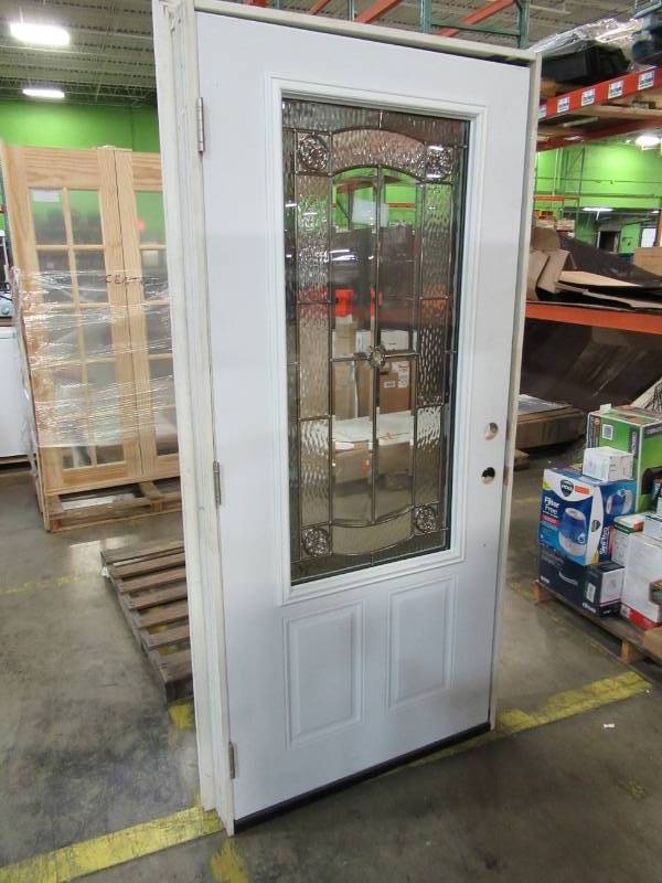 lot 41 image: DAMAGED Door With Beveled Glass Light. Left Hand Inswing.