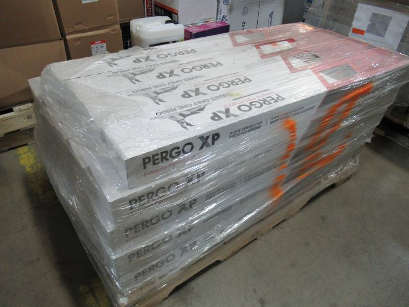 lot 24 image: 24 Cases of Pergo XP Coffee Handscraped Hickory 10 mm Thick x 5-14 in. Wide x 47-14 in. Length Laminate Flooring (13.74 sq. ft.  case)