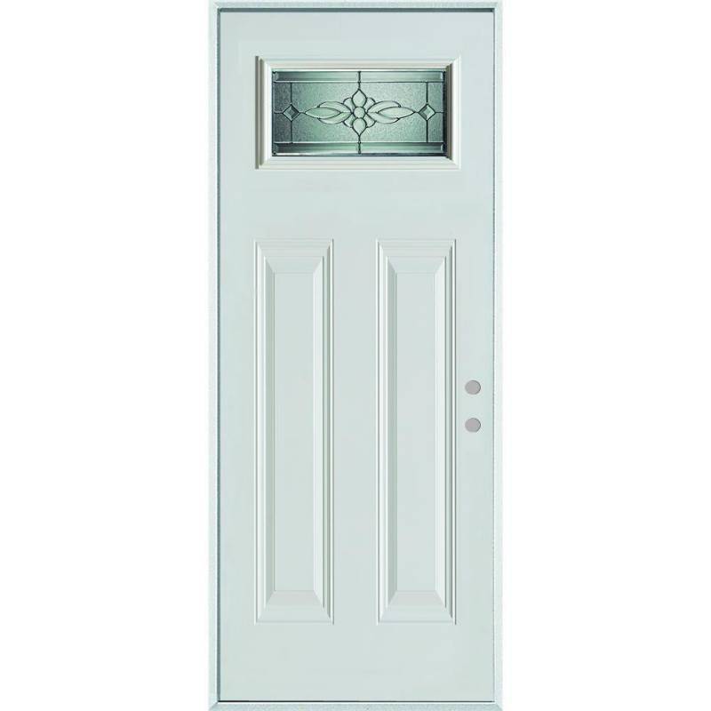 lot 12B image: Stanley Doors 36 in. x 80 in. Victoria Zinc Rectangular Lite 2-Panel Prefinished White Left-Hand Inswing Steel Prehung Front Door