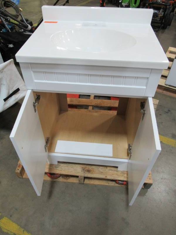 lot 165 image: Style Selections Ellenbee White Single Sink Vanity with White Cultured Marble Top (Common 24-in x 19-in) C21124-SS