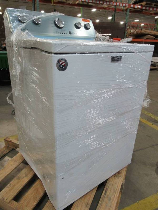 lot 169 image: Maytag 3.8-cu ft High Efficiency Top-Load Washer with Agitator (White) MVWC465HW Dent LH Side.
