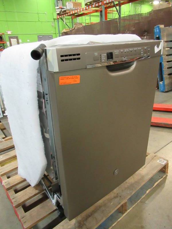 lot 142 image: GE Front Control Built-In Tall Tub Dishwasher in Slate with Steam Prewash, Model GDF620HMJES