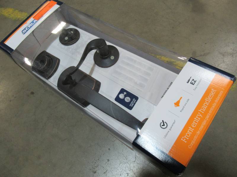 lot 143 image: Schlage Front Entry Handleset Aged Bronze, Model F60vgrw716sac