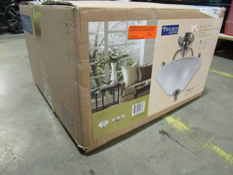 lot 147 image: Progressive Lighting Renovations Collection 3-Light Antique Nickel Semi-Flush Mount Light