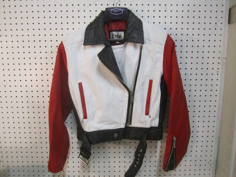 lot 63 image: Chia Red White Black Leather Jacket...