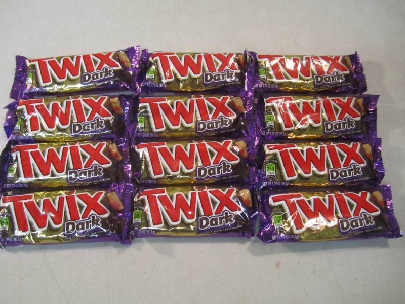 lot 108 image: 12 Twix Dark Candy Bars Best by Mar...