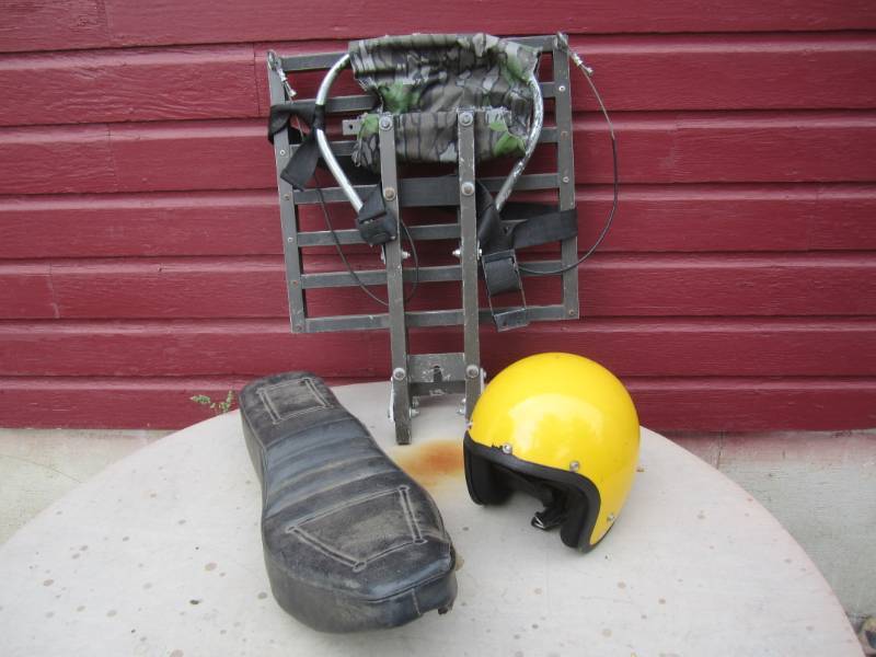 lot 130 image: Treestand, Motorcycle Seat and Helm...