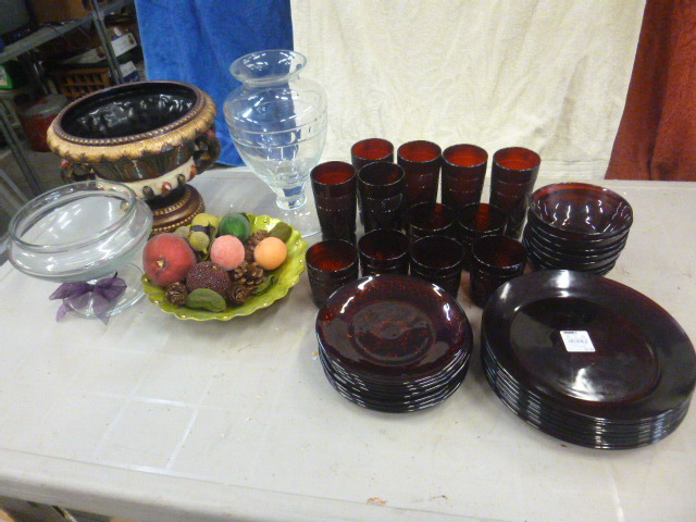 lot 44 image: Ruby Red Dinner and Glassware
