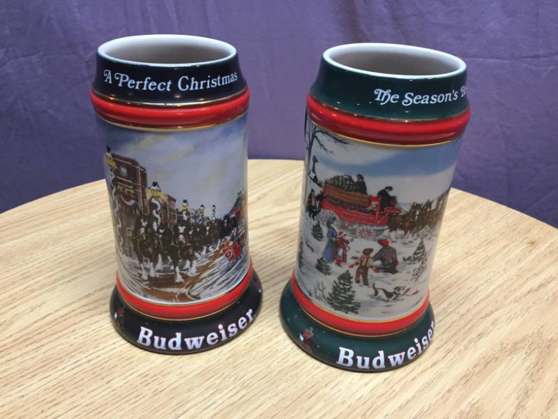 lot 61 image: 1991 & 1992 Budweiser Holiday Steins