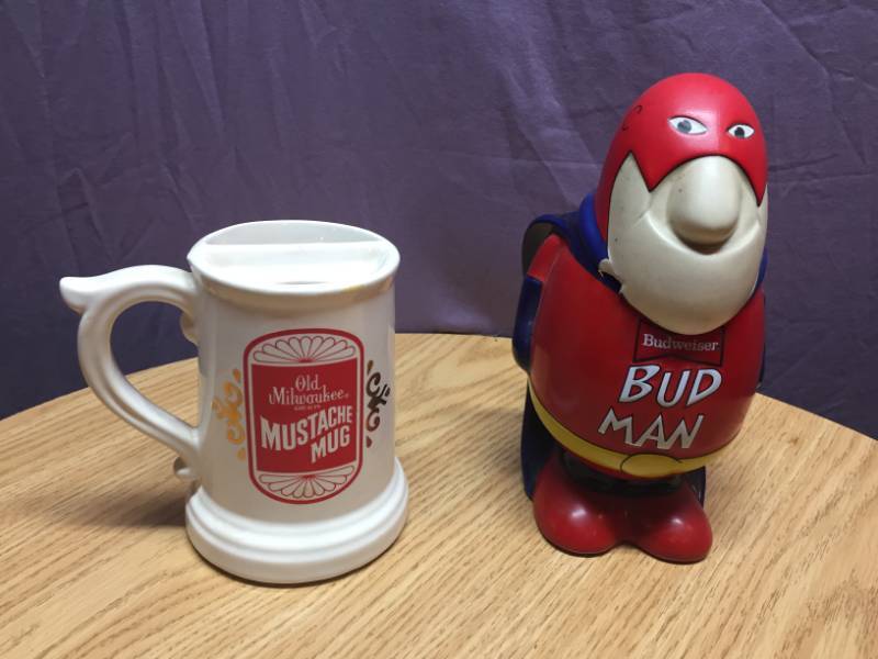 lot 28 image: Old Milwaukee Mustache Mug & Bud Man Mug