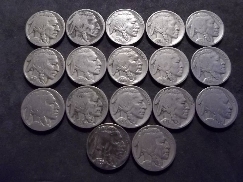 17 Buffalo Nickels Assorted Dates Some EF