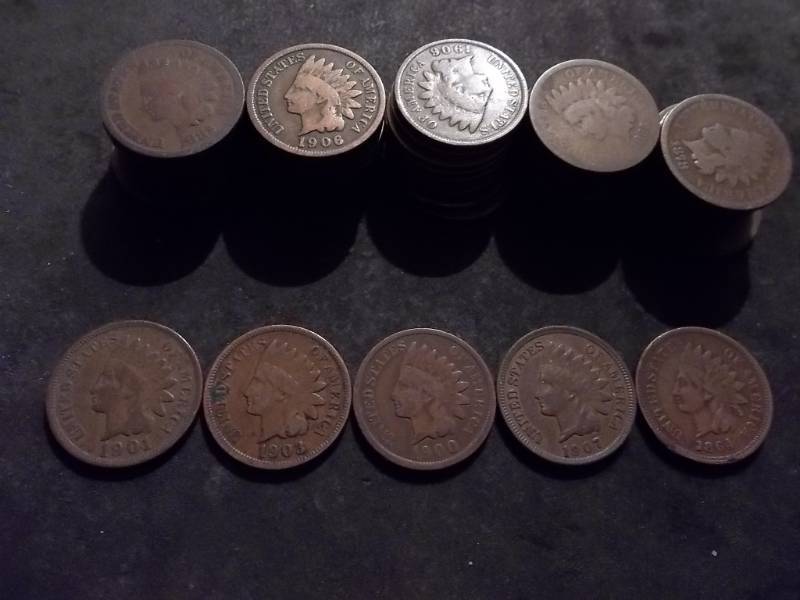 Full Roll Of 50 Indian Head Cents 1860s-1900s