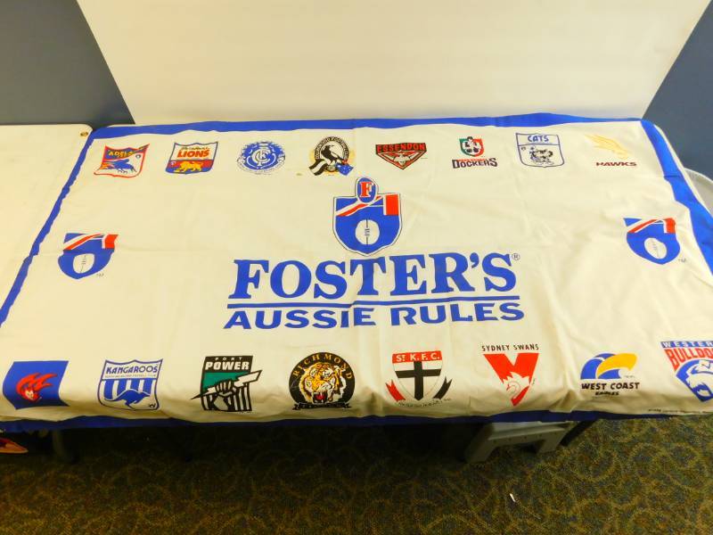 lot 10 image: Fosters  Aussie Rules  Banner & Two Banners--Budweiser & Bud Light NFL Sponsors