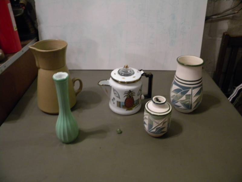 Native American Pottery, George Briard Coffee Pot, Stoneware Pitcher & Vase