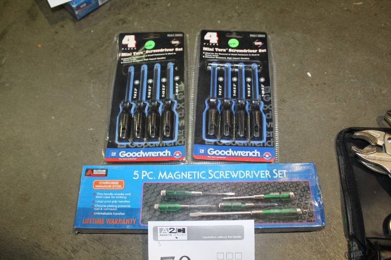 lot 70 image: Lot of (3) Hand Tools - Alltrade Professional 5-Piece Magnetic Screwdriver Set, 2-Goodwrench 4-Piece Mini Torx Screwdriver Sets