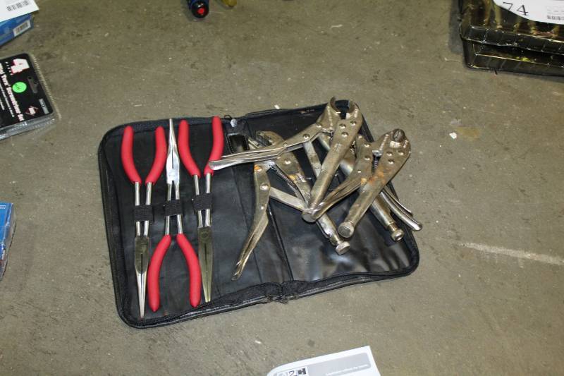 lot 69 image: Lot of (7) Hand Tools - 3) Needle Nose Pliers, 4) Vise Grip 10in. Locking Pliers