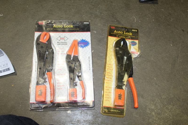 lot 66 image: Lot of (2) ITT Locking Pliers Sets - 2-Piece Automatic Releasing 10in. & 8in., Auto Lock Automatic Self Sizing 10in.