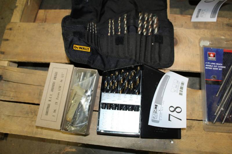 lot 78 image: Lot of (3) Drill Bit Sets - Industrial Jobbers 29-Piece SAE, DeWalt, SAE Index