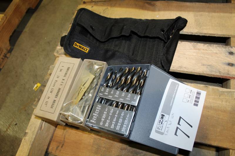 lot 77 image: Lot of (3) Drill Bit Sets - Industrial Jobbers 29-Piece SAE, DeWalt, SAE Index