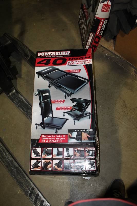 lot 2B image: Powerbuilt 40in. 3-in-1 Creeper Seat w Tray