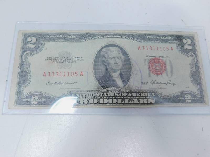 lot 11 image: $2.00 Red Seal Bill--1953