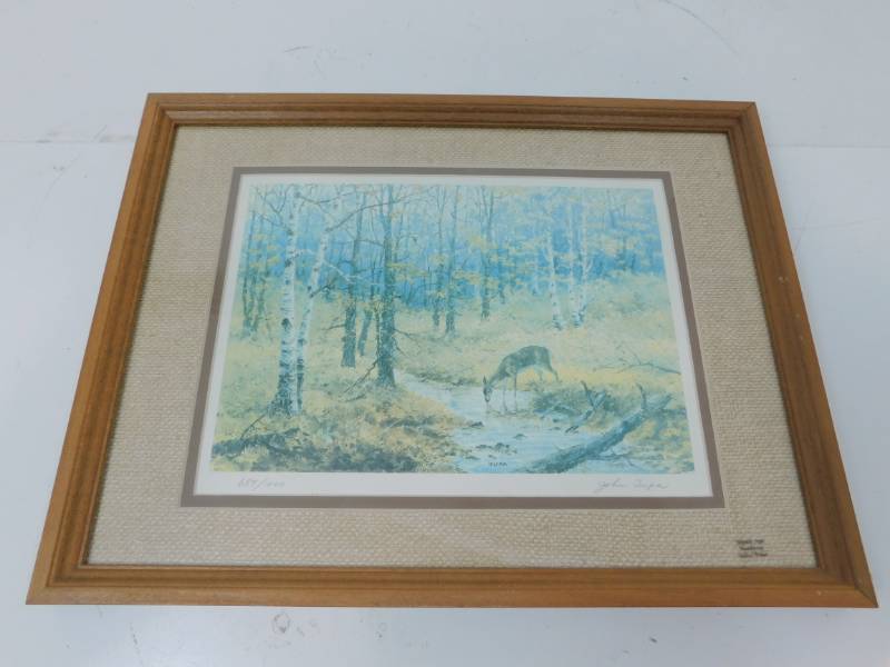 lot 1 image: John Tupa  Deer by Stream Pencil signed & numbered lithograph 6891000