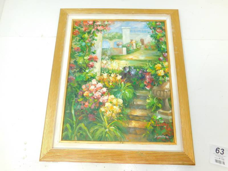 lot 63 image: K. Atallman Original Mediterranean Garden Oil Painting