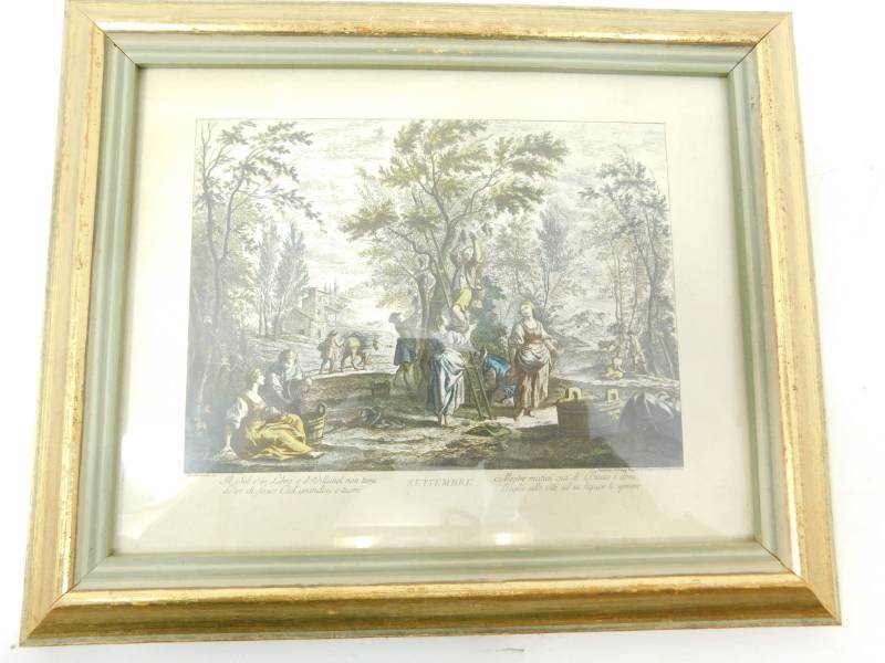 lot 112 image: October  19th Century Hand Painted Watercolor Framed Lithograph