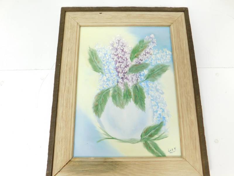 lot 103 image: Original Acrylic painting framed, of Lilacs signed Lack (sp)
