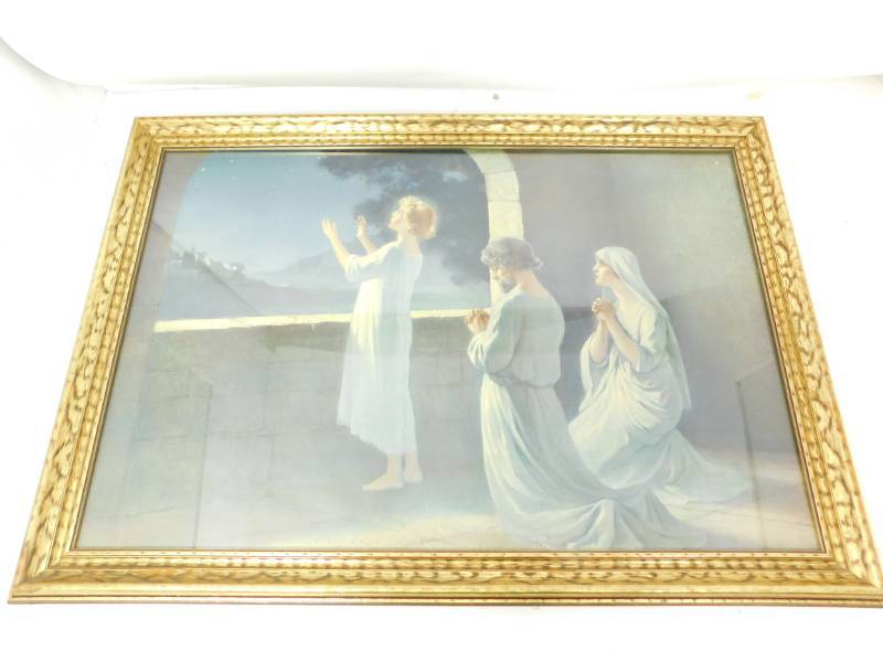 lot 92 image: EARLY Lithograph Young Christ at Night Joseph & Mary