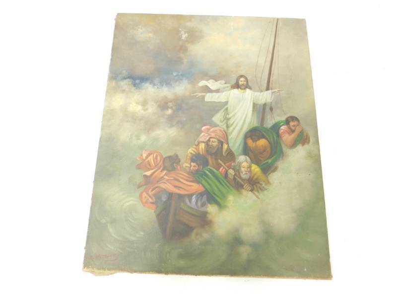 lot 113 image: R. Hagenauer (sp) Hagenaulf (sp) Mid-19th Century 1850 Christ at the Sea of Galilee. VERY old and accomplished oil painting