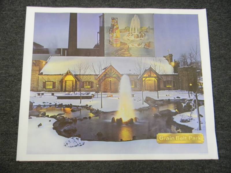 lot 12 image: RARE - VINTAGE GRAIN BELT BEER MPLS. BREWING CO. ADVERTISING PRINT - RARE - APPROX 33 BY 27 ON CANVAS TYPE PAPER - SEE PICTURES