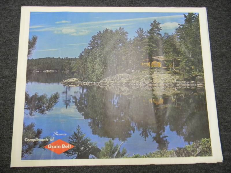 lot 16 image: RARE - VINTAGE GRAIN BELT BEER MPLS. BREWING CO. ADVERTISING PRINT - RARE - APPROX 33 BY 27 ON CANVAS TYPE PAPER - SEE PICTURES