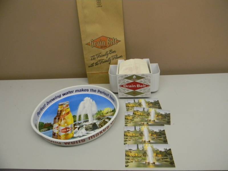 lot 25 image: NOS - VINTAGE GRAIN BELT BEER TRAY - NAPKIN HOLDER - BAGS & POST CARDS - GRAIN BELT BEER MPLS. MN. - SEE PICTURES