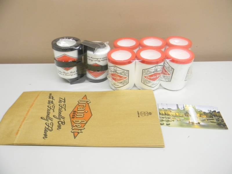 lot 29 image: NOS - VINTAGE GRAIN BELT BEER 6 CAN KOOZIES - 2 CAR CAN KOOZIES - POSTCARDS - BAGS - NICE COLLECTION - SEE PICTURES