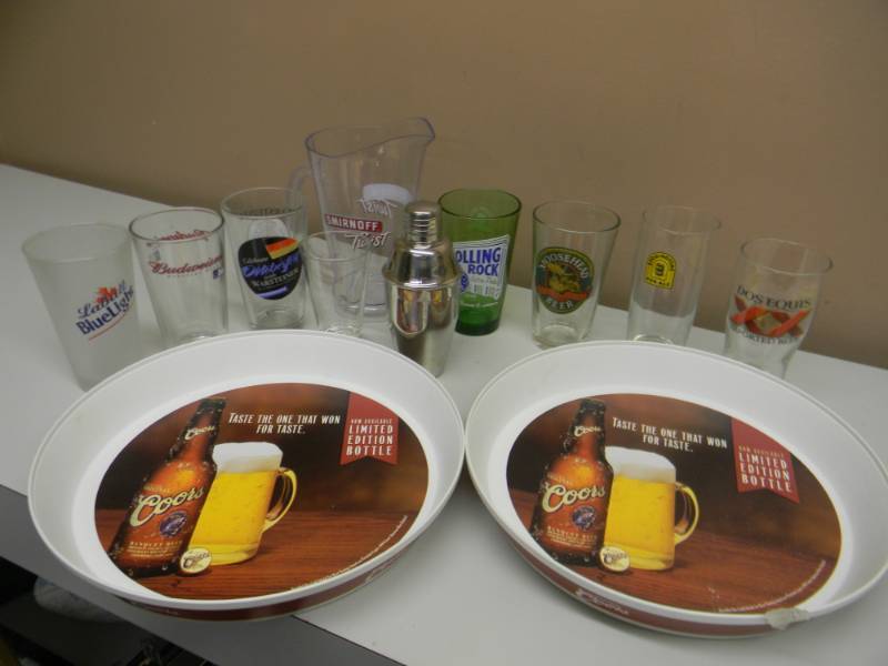 lot 91 image: NOS BEER GLASSES, TRAYS & MUCH MORE - SEE PICTURES