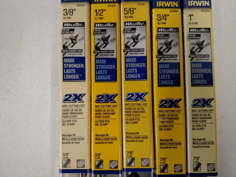 lot 124 image: Weldtec Ship Auger Bits, 38, 12, ...