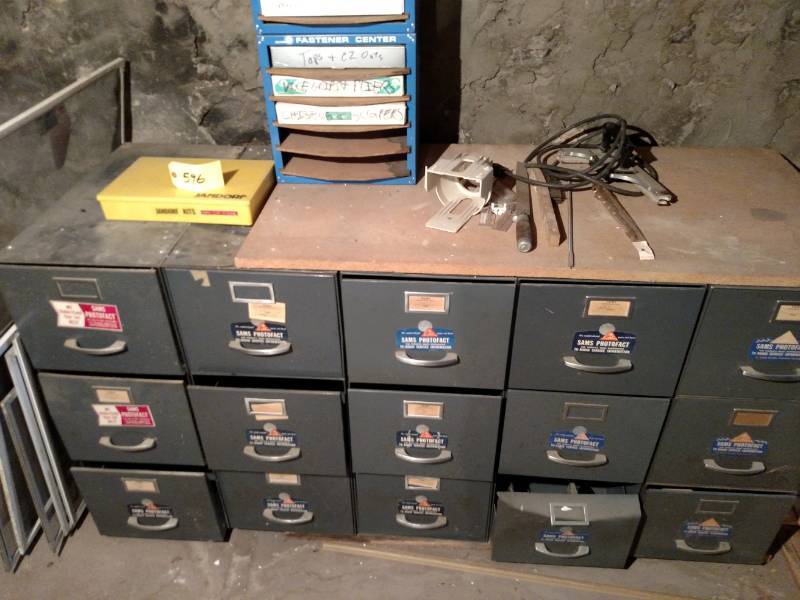 lot 596 image: (5) File Cabinets, Asstd Tools, & ...