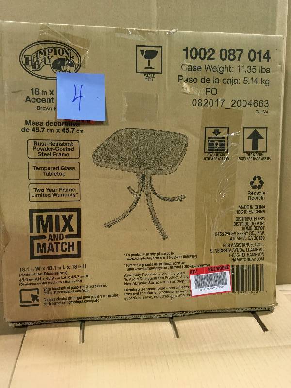 lot 4 image: Hampton Bay Mix and Match Square Metal Outdoor Side Table not used