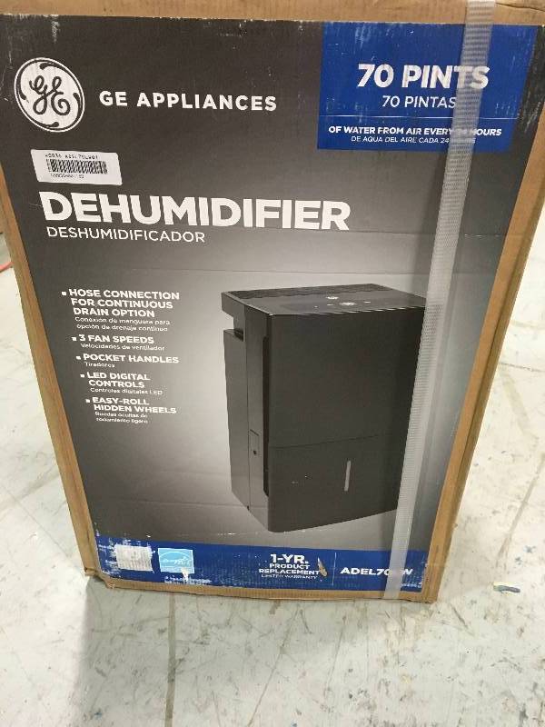 lot 6 image: GE Home Air Dehumidifier 70 Pints Hose Connection LED Digital Controls 3 Speed not used