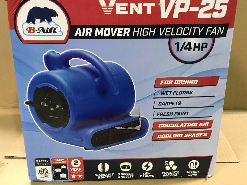 lot 8 image: B-Air VENT VP-25 14 HP Compact Air Mover Carpet Dryer Floor Fan for Home Retail Plumbing Water Damage Restoration not used