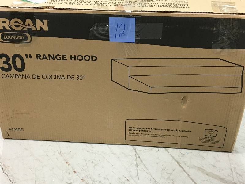 lot 12 image: BROAN 42000 Series 30 in. Under Cabinet Range Hood with Light in White not used