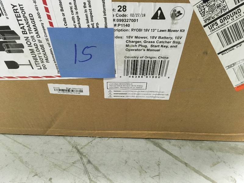 lot 15 image: Ryobi 13 in. ONE 18-Volt Lithium-Ion Cordless Battery Walk Behind Push Lawn Mower - 4.0 Ah BatteryCharger Included USED   in good condition