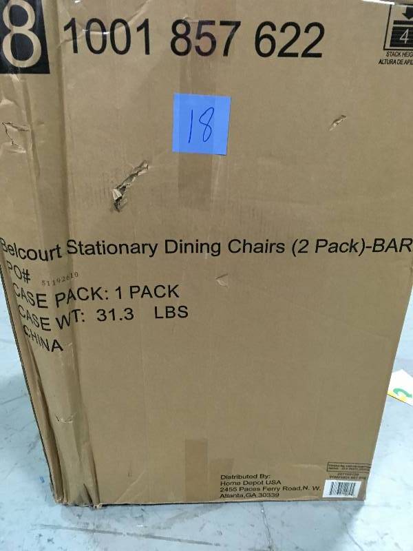 lot 18 image: Hampton Bay Belcourt Custom Metal Outdoor Dining Chair  BARE (2-Pack) not used