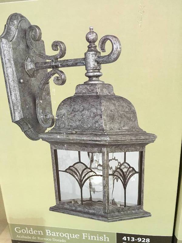 lot 23 image: Progress Lighting Tiffany 1-light Golden Baroque Outdoor Wall Lantern  LOT OF 2 not used
