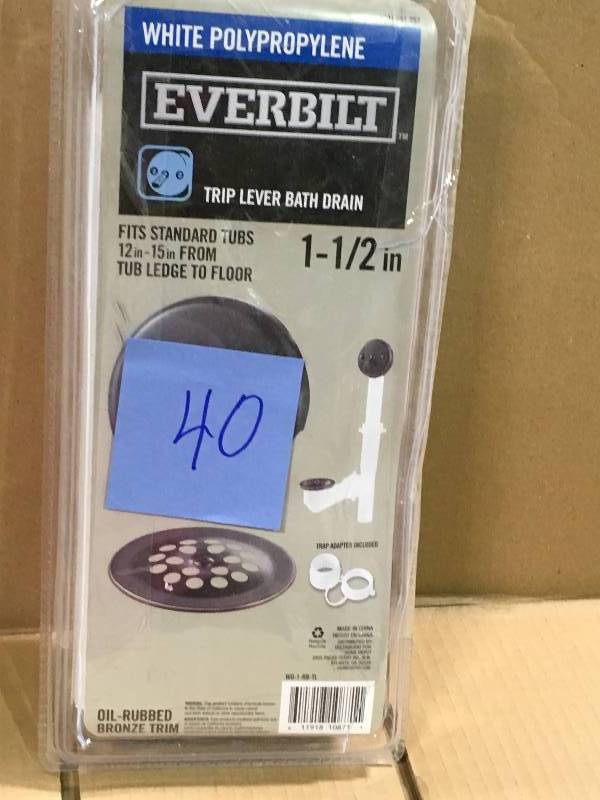 lot 40 image: Trip Lever 1-12 in. White Poly Pipe Bath Waste and Overflow Drain in Oil Rubbed Bronze not used