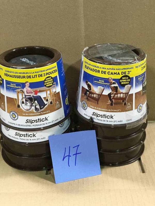 lot 47 image: LOT OF TWO 3 in. Under-Bed Storage FurnitureBed Risers Chocolate (Set of 4) not used