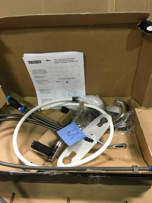 lot 52 image: Classic Single-Handle Standard Kitchen Faucet with Side Sprayer in Chrome  in good condition
